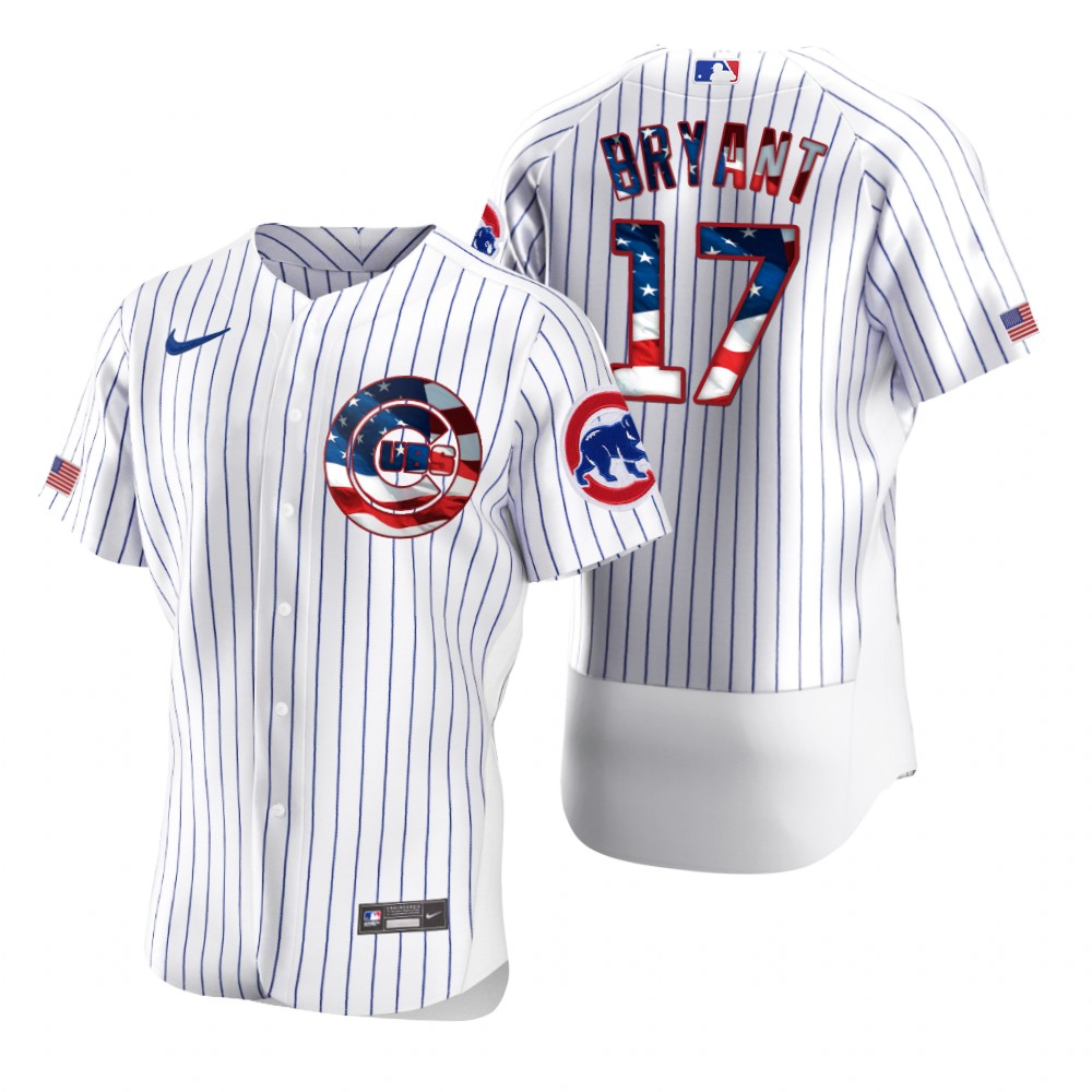 Chicago Cubs #17 Kris Bryant Men Nike White Fluttering USA Flag Limited Edition Authentic MLB Jersey